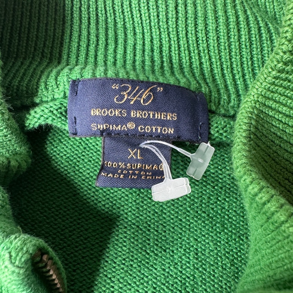 Brooks‎ Brothers 346 Supima Cotton Quarter Zip Sweater XL Green Preppy Golf - Picture 6 of 6